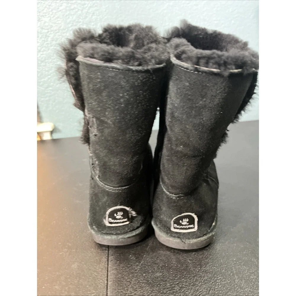 Bearpaw‎ Boots Womens 10 Black Abigail Suede Sheepskin Toggle Mid Calf 682W Fur